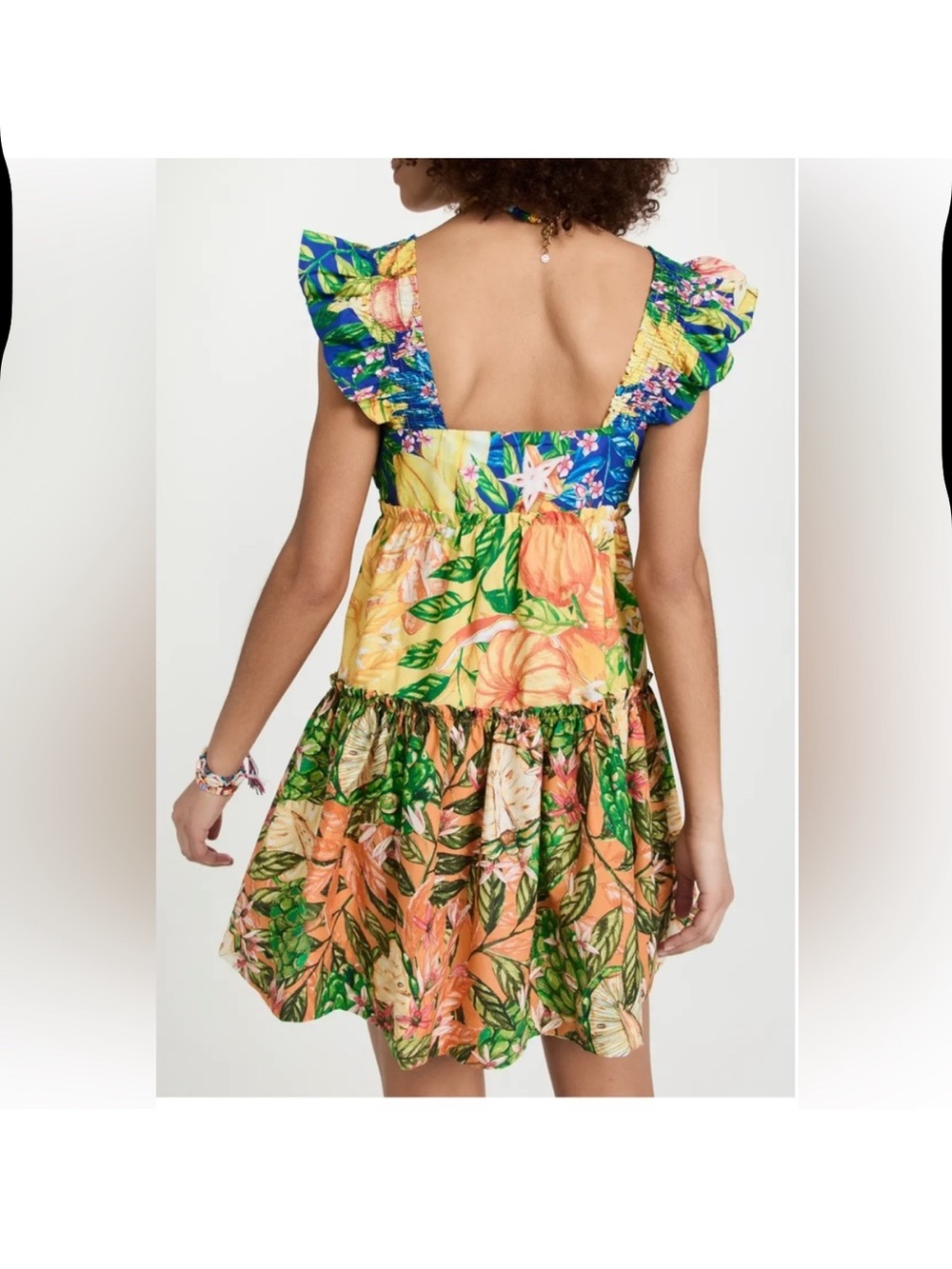 FARM Rio Caipirinha Mini Dress Tropical Fruit Flutter Sleeve Size Large - Picture 2 of 13